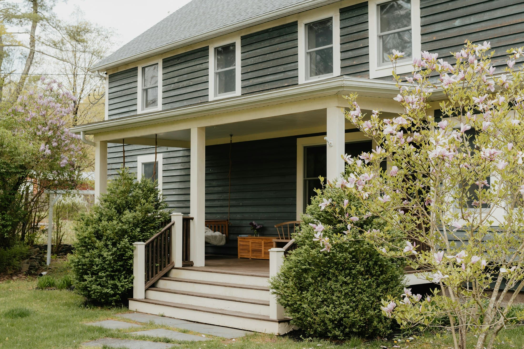 A residential front porch in a fiber build neighborhood